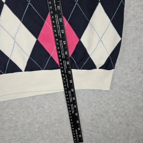 Lacoste (Men's 7 XL) White Pink Argyle Diamond V-Neck Sweater Vest Golf Tennis - Picture 6 of 6